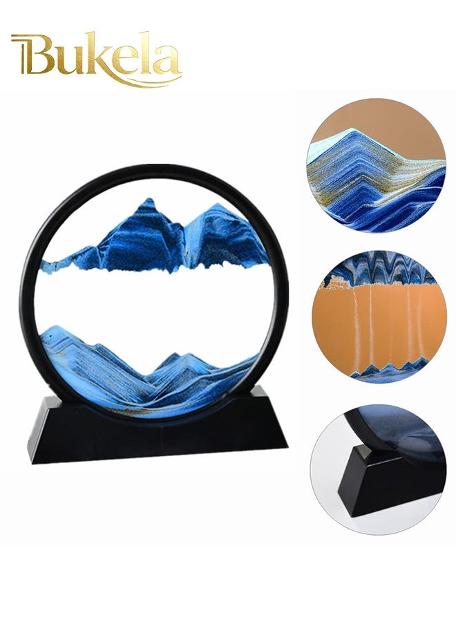 كيلا لوحة فنية رملية متحركة، عرض ثلاثي الأبعاد لحركة الرمال البحرية، إطار رملي متدفق، رفوف كتب فنية لسطح المكتب، ديكور مكتب منزلي (12 بوصة، أزرق) - Image 3