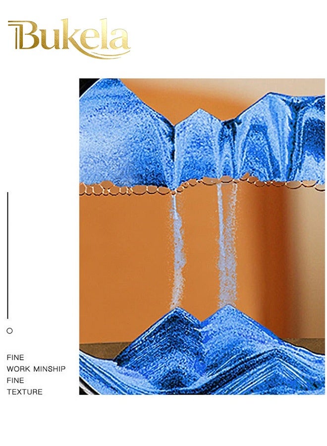 كيلا لوحة فنية رملية متحركة، عرض ثلاثي الأبعاد لحركة الرمال البحرية، إطار رملي متدفق، رفوف كتب فنية لسطح المكتب، ديكور مكتب منزلي (12 بوصة، أزرق) - Image 4