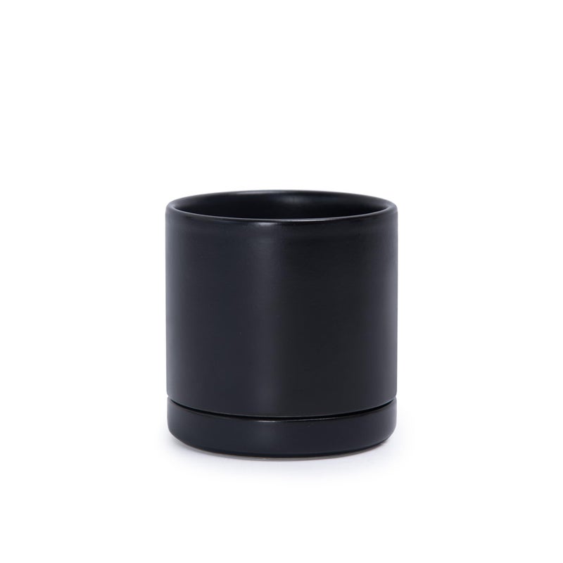 D'vine Dev 3.5 Inch Ceramic Planter Pot with Drainage Hole and Saucer, Indoor Cylinder Round Planter Pot, Black, 94-O-A-2 - Image 1