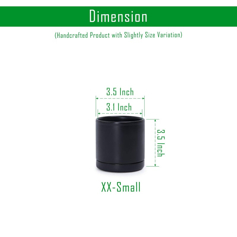 D'vine Dev 3.5 Inch Ceramic Planter Pot with Drainage Hole and Saucer, Indoor Cylinder Round Planter Pot, Black, 94-O-A-2 - Image 2