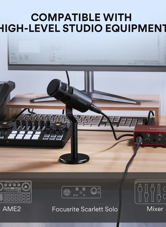Maono ميكروفون بودكاست XLR، ميكروفون ديناميكي استوديو كارديويد لتسجيل الصوت، البث، التعليق الصوتي، تقنية عزل الصوت، ميكروفون معدني، يعمل مع واجهة الصوت، الخلاط، بطاقة الصوت-PD100 - Image 5