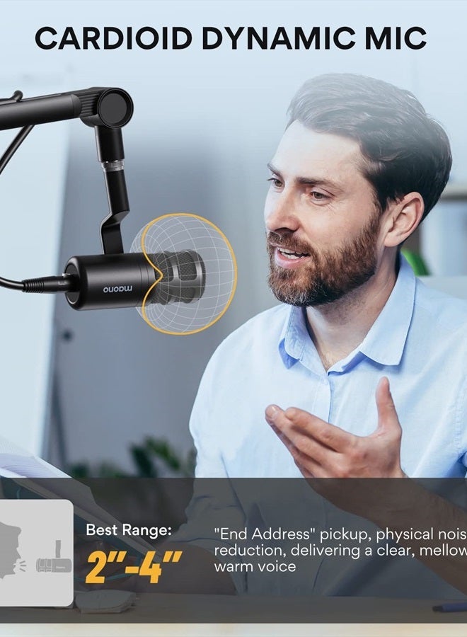 Maono ميكروفون بودكاست XLR، ميكروفون ديناميكي استوديو كارديويد لتسجيل الصوت، البث، التعليق الصوتي، تقنية عزل الصوت، ميكروفون معدني، يعمل مع واجهة الصوت، الخلاط، بطاقة الصوت-PD100 - Image 4