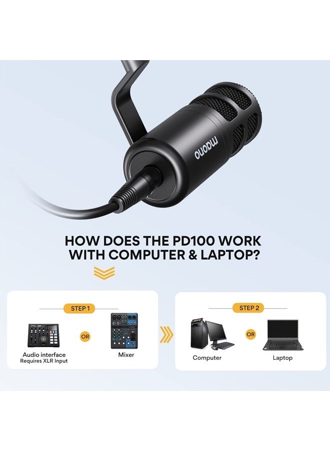 Maono ميكروفون بودكاست XLR، ميكروفون ديناميكي استوديو كارديويد لتسجيل الصوت، البث، التعليق الصوتي، تقنية عزل الصوت، ميكروفون معدني، يعمل مع واجهة الصوت، الخلاط، بطاقة الصوت-PD100 - Image 2