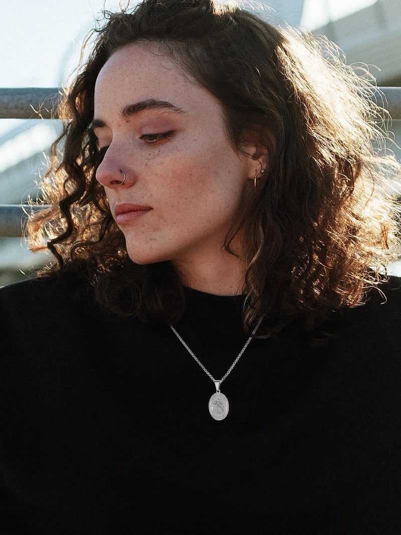 U7 Men Women Protection Jewelry Judism Christian Islamic Biblical Archangel Pendant with Chain 22 Inch Oval Medal Shape Stainless Steel Saint Michael Necklace - Image 3