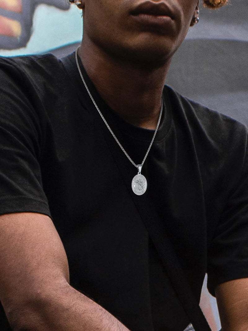 U7 Men Women Protection Jewelry Judism Christian Islamic Biblical Archangel Pendant with Chain 22 Inch Oval Medal Shape Stainless Steel Saint Michael Necklace - Image 2