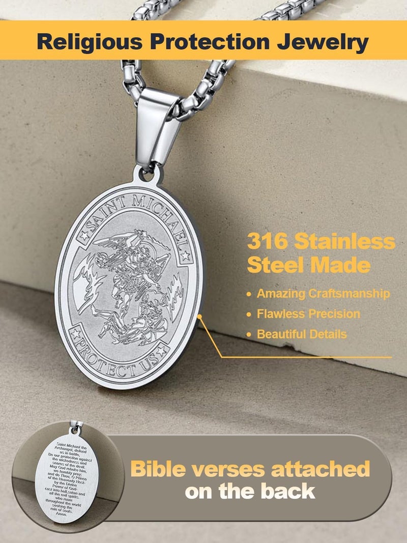 U7 Men Women Protection Jewelry Judism Christian Islamic Biblical Archangel Pendant with Chain 22 Inch Oval Medal Shape Stainless Steel Saint Michael Necklace - Image 4
