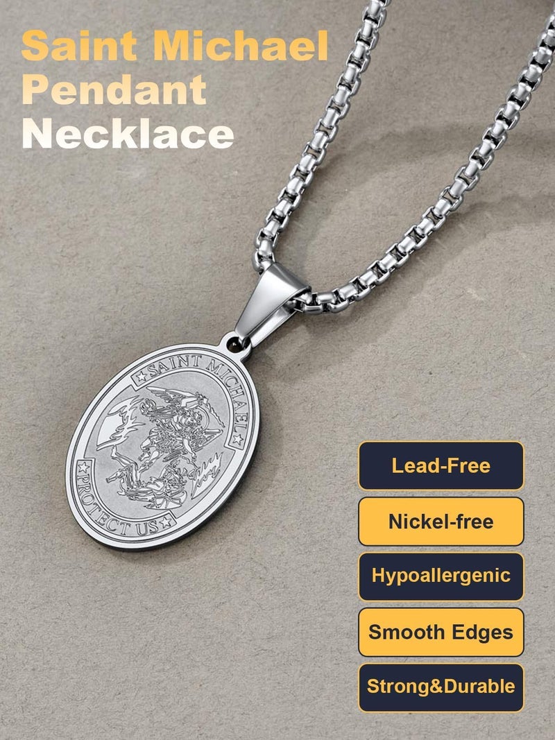 U7 Men Women Protection Jewelry Judism Christian Islamic Biblical Archangel Pendant with Chain 22 Inch Oval Medal Shape Stainless Steel Saint Michael Necklace - Image 5