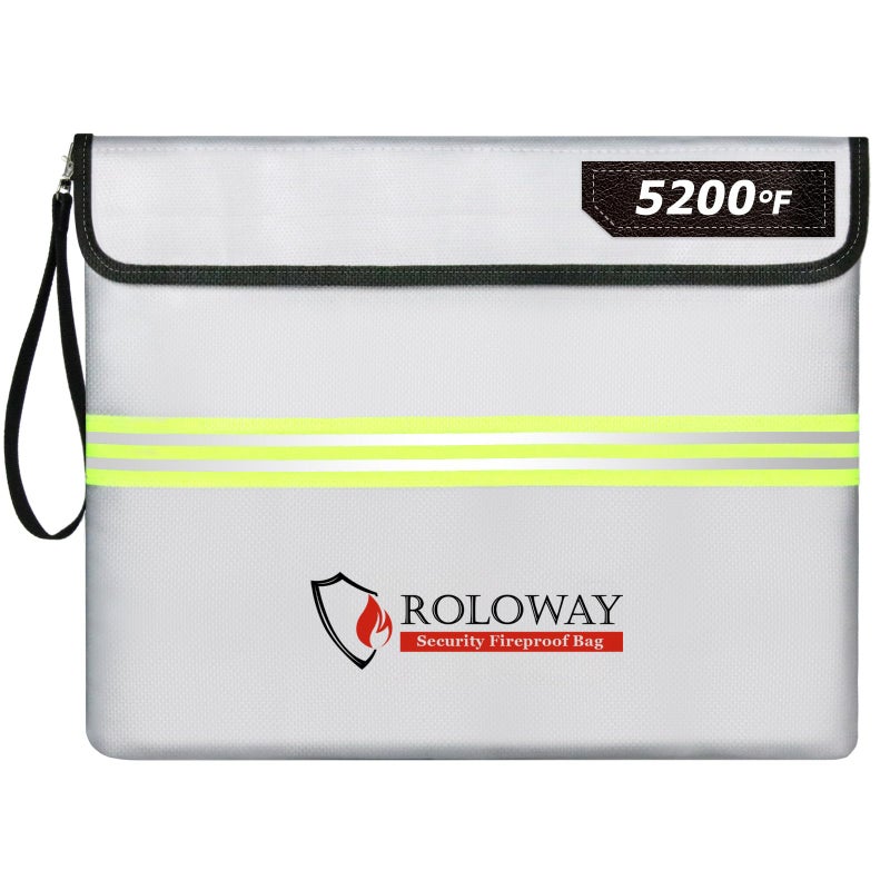 ROLOWAY Fireproof Document Bag (14 x 11 inch) with 5200â„‰ Upgraded Aluminum Foil Layer, Fireproof Bag for Documents with Reflective Strip and Zipper (Silver) - Image 1