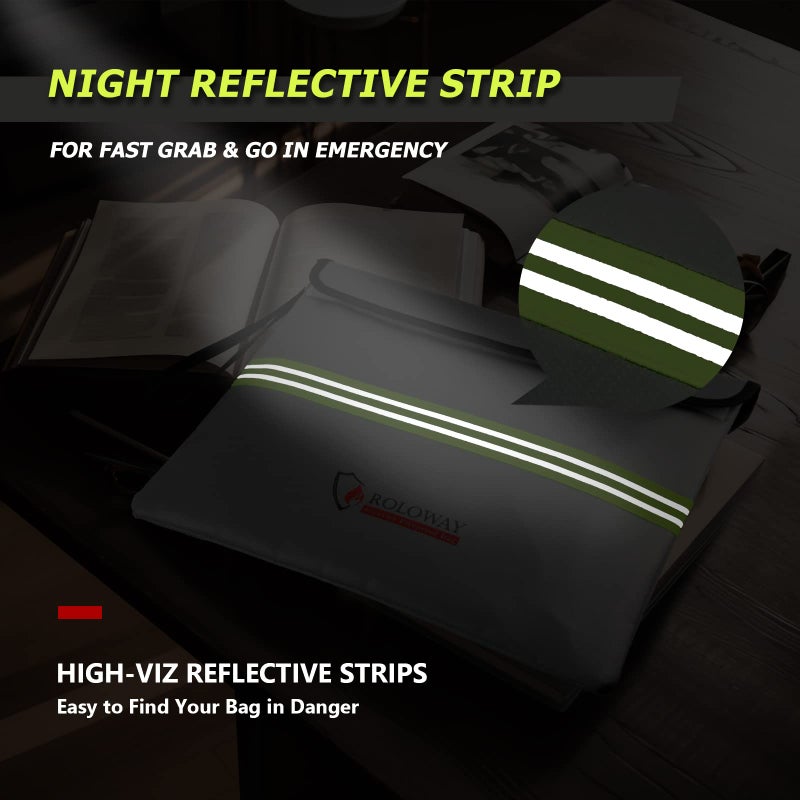 ROLOWAY Fireproof Document Bag (14 x 11 inch) with 5200â„‰ Upgraded Aluminum Foil Layer, Fireproof Bag for Documents with Reflective Strip and Zipper (Silver) - Image 4