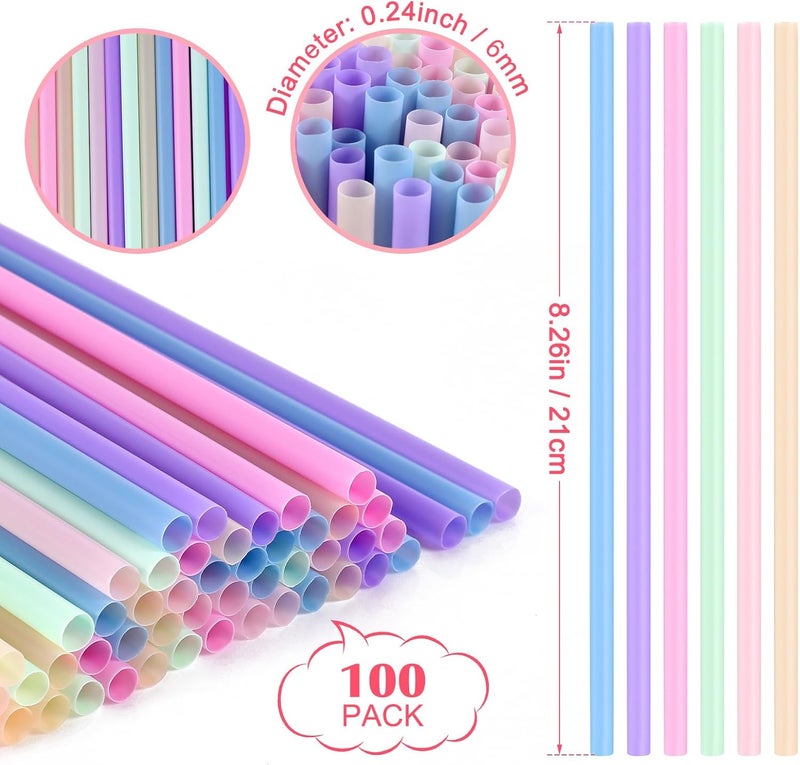ONEYIM 100 Pcs Colorful Disposable Plastic Drinking Straws - 8.26" Long & 0.24" Diameter for Juice, Coffee, Milk, Cocktail - Image 2