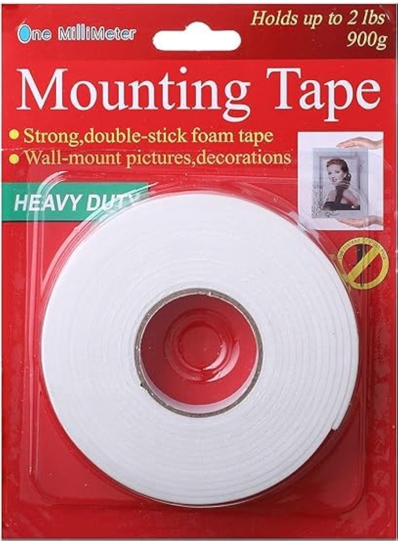 Heavy Duty Double Sided Mounting Tape 1mm Thickness, 3m Length – 2 Rolls Set, Strong Foam Adhesive Tape for Wall Mounting Pictures, Frames & Decorations, High Load Bearing, No Drilling, Easy to Use & Remove - Image 2
