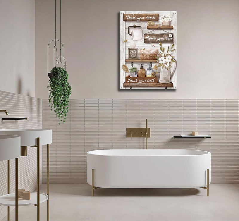 AKOTAC Funny Bathroom Canvas Wall Art.Retro Cotton floral Painting Picture Wall Decor. Modern Rustic Farmhouse Bathroom Poster Print Artwork for Bathroom Restroom Home Decoration - Image 5