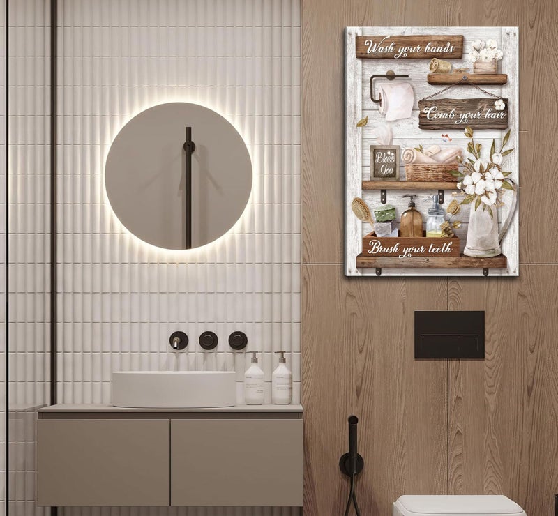 AKOTAC Funny Bathroom Canvas Wall Art.Retro Cotton floral Painting Picture Wall Decor. Modern Rustic Farmhouse Bathroom Poster Print Artwork for Bathroom Restroom Home Decoration - Image 3