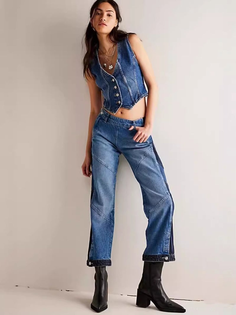 Denim Baron Vintage Washing Craft American Vintage Slim Waisted V-Neck Vest - Image 2