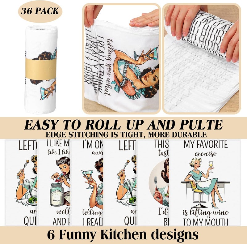 Noveread 36 Pack Funny Style Reusable Cleaning Cloths Washable Cotton Kitchen Towels for Home(Retro) - Image 3