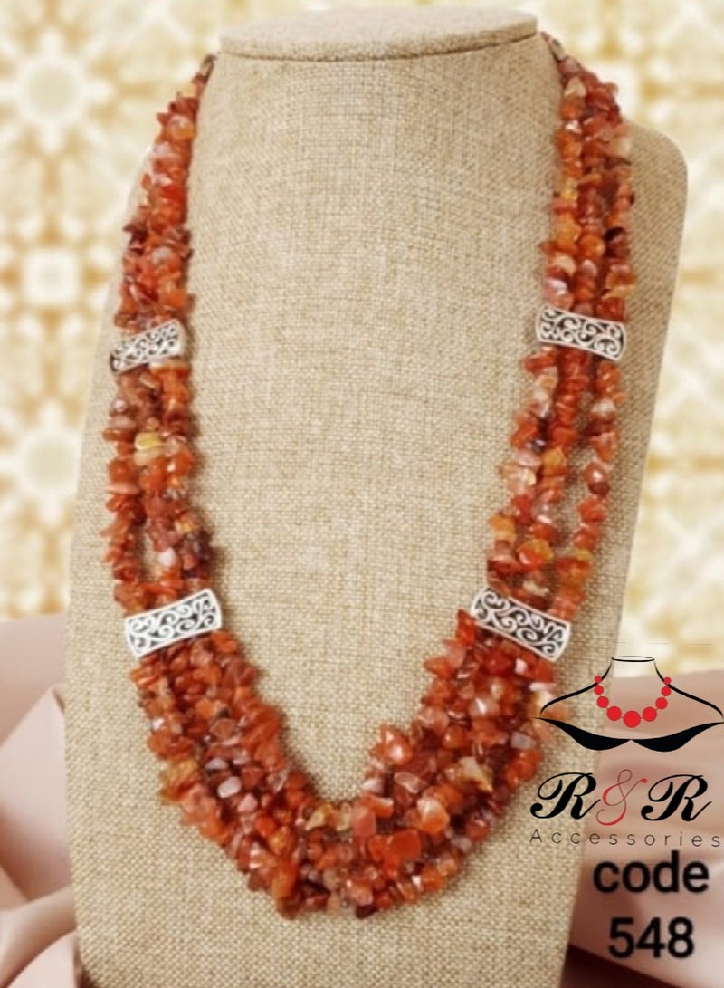 R&R Women's multi-stage necklace made of natural sheer quartz