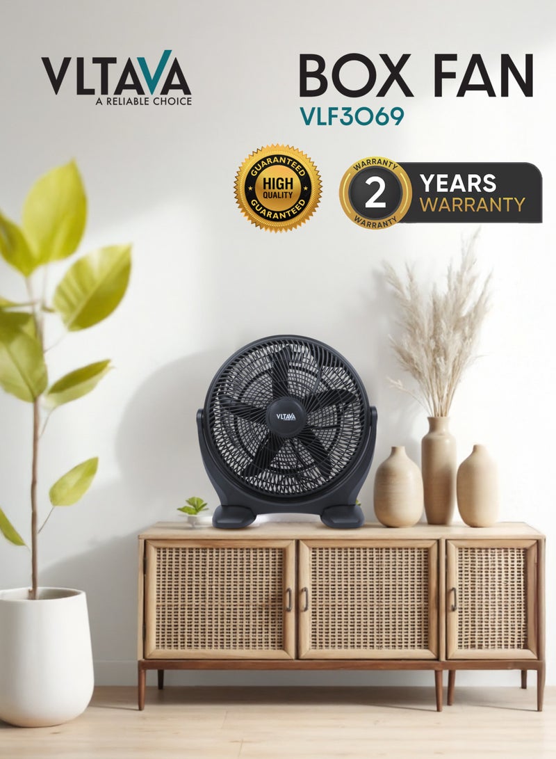 VLTAVA 18" Box Fan – 80W Silent Motor, 3-Speed Control, 5-Blade Design, 180° Adjustable Head, Stable Base, Safety Grill & Child Safe Personal Table Fan - VLF3069 - Image 1