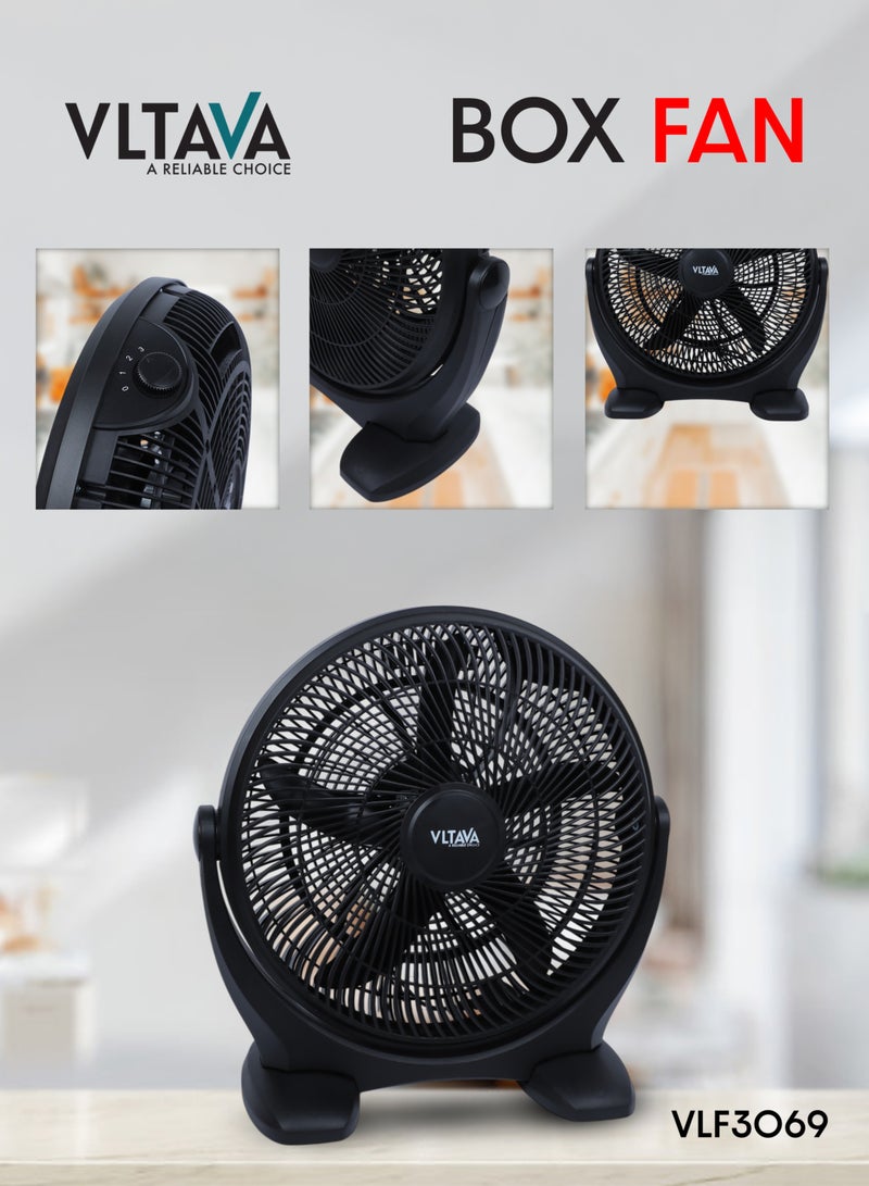 VLTAVA 18" Box Fan – 80W Silent Motor, 3-Speed Control, 5-Blade Design, 180° Adjustable Head, Stable Base, Safety Grill & Child Safe Personal Table Fan - VLF3069 - Image 2