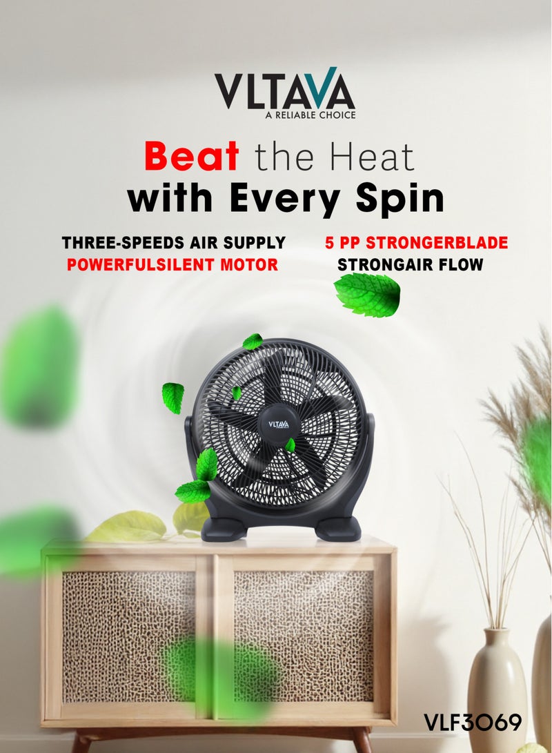 VLTAVA 18" Box Fan – 80W Silent Motor, 3-Speed Control, 5-Blade Design, 180° Adjustable Head, Stable Base, Safety Grill & Child Safe Personal Table Fan - VLF3069 - Image 4