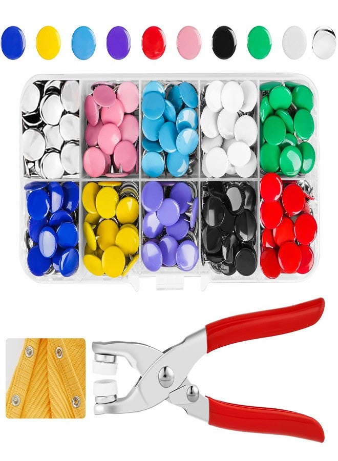 CHEPULA Snap Button Kit 100set, 9.5mm Snap Fasteners Kit with Pliers, Metal Snaps Kit with Tool, Five Claw Buckle Tool Set 10 Colors (Solid 100set) - Image 1