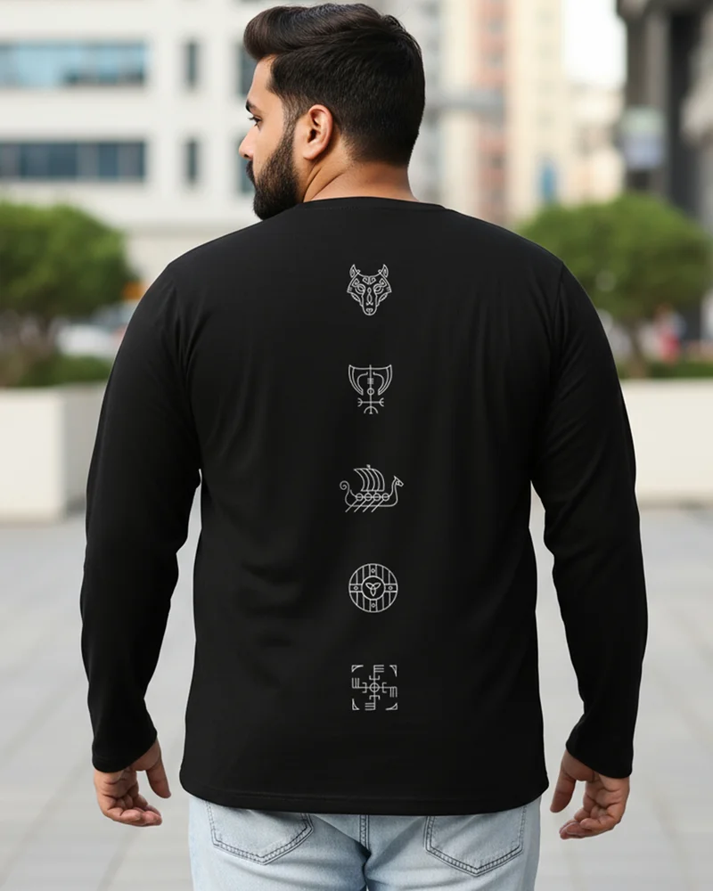 bewakoof Men's Jet Black Valhalla Graphic Printed Plus Size T-shirt