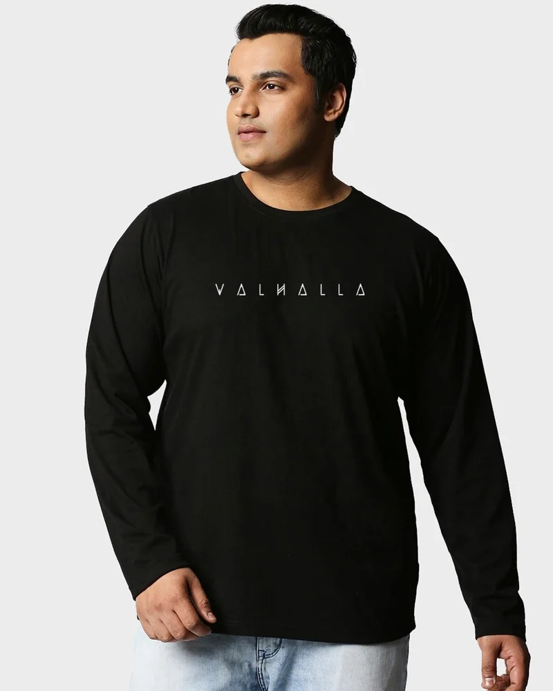 بيواكوف Men's Jet Black Valhalla Graphic Printed Plus Size T-shirt