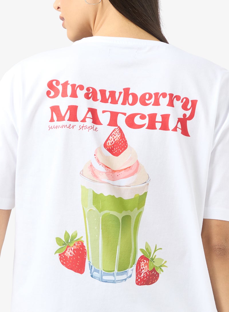 جينجر تيشيرت قطن كبير بطبعة ماتشا - Image 3