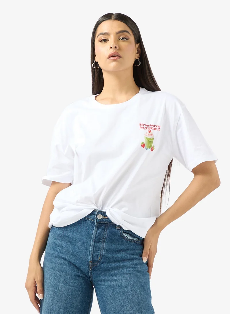 جينجر تيشيرت قطن كبير بطبعة ماتشا