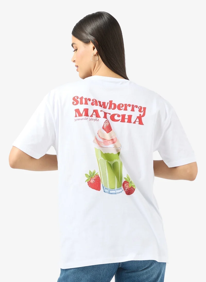 Ginger Cotton Oversize Matcha Graphic T-shirt