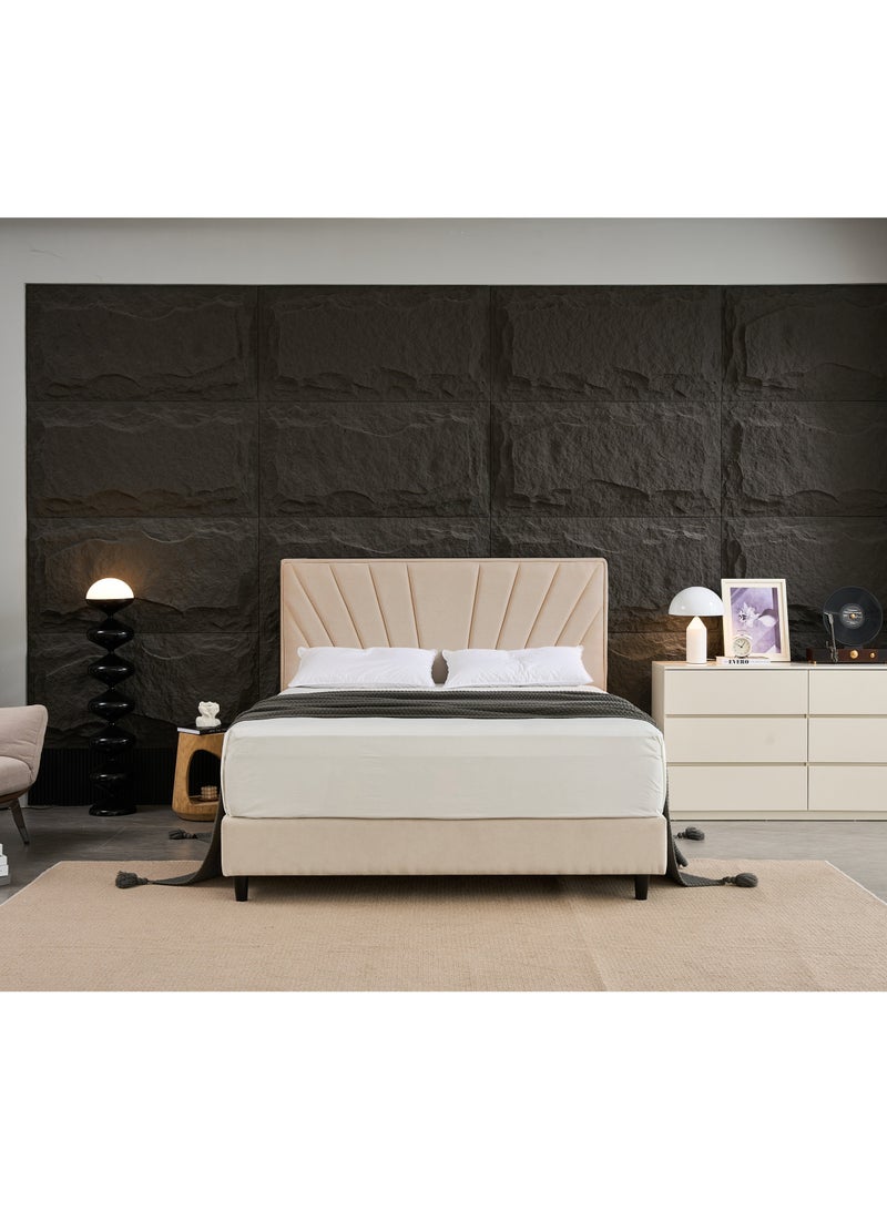 PanaX Panax Modern Upholstered Platform Bed Frame with Headboard - Strong Wooden Slats, Non-Slip & Noise-Free Design - No Box Spring Needed - Easy Assembly -Size Twin-Beige  - Image 1