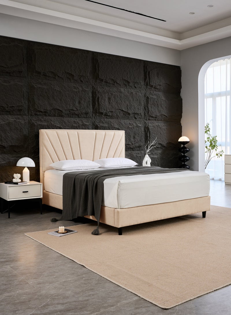 PanaX Panax Modern Upholstered Platform Bed Frame with Headboard - Strong Wooden Slats, Non-Slip & Noise-Free Design - No Box Spring Needed - Easy Assembly -Size Twin-Beige  - Image 3