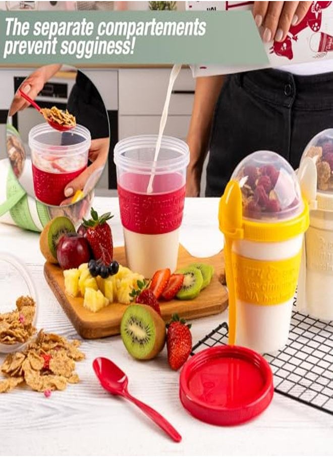 Generic - EYNEL 4 Pack Breakfast On The Go Yogurt Parfait Cups Reusable Plastic Containers with Lids and Spoons Perfect Jars for Overnight Oats Cereal Granola Oatmeal Smoothies and Snack Prep - Image 1