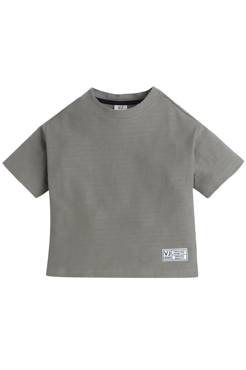فكتور اند جين Junior Boys Textured Cotton T-Shirt - Olive Green