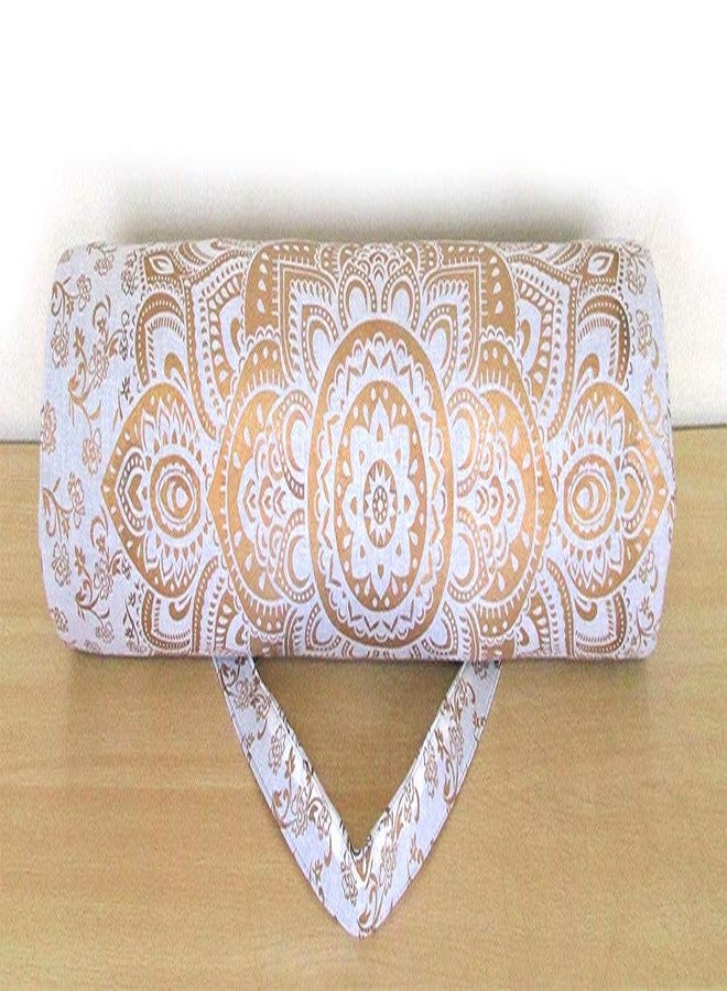 CRAFT KALA Indian Mandala Handmade Cotton Hand Full-Zip Exercise Yoga Mat Carry Bag Gym Beach Pilates Carrier Bags Hippie Mandala Indian Cotton Bag (White Gold Flower) - Image 3