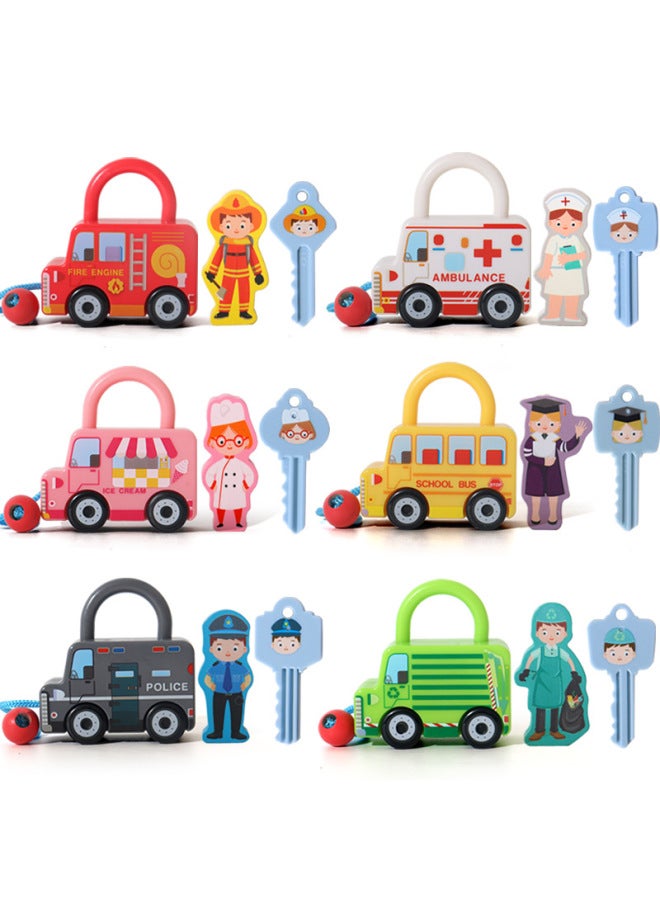 Montessori Teaching Aids Fun Unlock Car Children Unlock Matching Game Hands-on Brain Early Education Educational Toys Wholesale-Color:Fun Car Unlock Six-piece Set  - Image 1