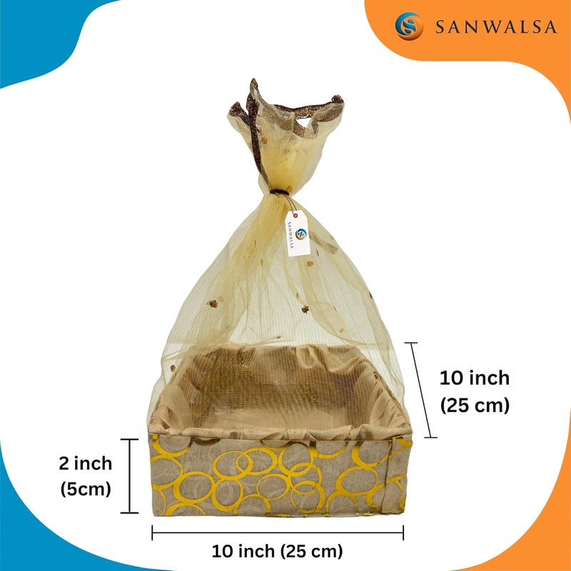 SANWALSA (Medium, 10x10x2 inch, Square) MDF Base Designer Gift Hamper Packaging Baskets with Net Cover, Gift Hamper Organiser perfect for any occasion (Beige) - Image 4