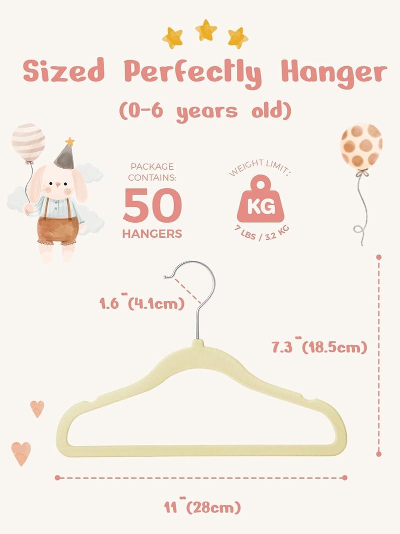 HOUSE DAY 50 Pack Beige Velvet Baby Hangers - Durable Non-Slip Hangers for Infant & Toddler Clothes - Image 2