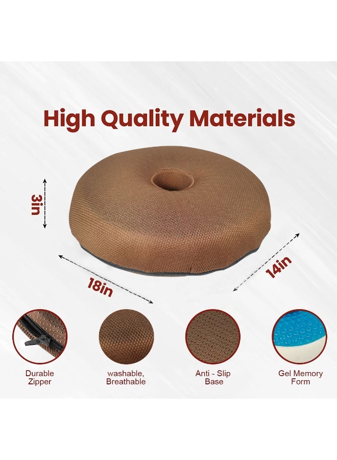 Agc Orthopedic Round Ring Seat Cushion with Gel Memory Foam Donut Pillow for Tailbone Pressure Relief Anti-Slip Base, Washable Breathable Cover For Office Chair, Car Seat, Home, Wheelchair, Travel - RC1014 - Image 2