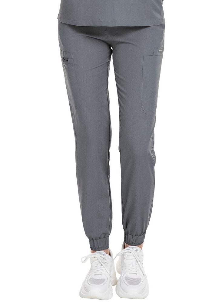 Loquat Medical Uniform Scrubs Pants Unisex Elastic Waist Jogger Pants Workwear Grey - Image 2
