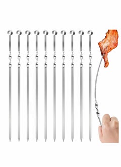 Excefore 10PCS Barbecue Skewers -15 inch Stainless Steel Wide Flat Metal Reusable Dishwasher Safe Grill Tools, Needles Kabob Sticks, Suitable for outdoor barbecues, family gatherings and gifts  - Image 1