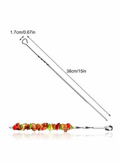 Excefore 10PCS Barbecue Skewers -15 inch Stainless Steel Wide Flat Metal Reusable Dishwasher Safe Grill Tools, Needles Kabob Sticks, Suitable for outdoor barbecues, family gatherings and gifts  - Image 3