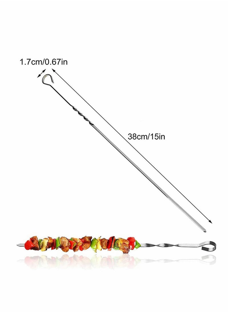 Excefore 10PCS Barbecue Skewers -15 inch Stainless Steel Wide Flat Metal Reusable Dishwasher Safe Grill Tools, Needles Kabob Sticks, Suitable for outdoor barbecues, family gatherings and gifts  - Image 3