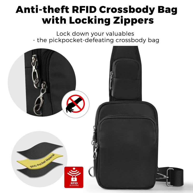 VADOO Sling Bag, Crossbody Bag with Zipper Lock, RFID Blocking & Water Resistant for Men and Women - Image 3