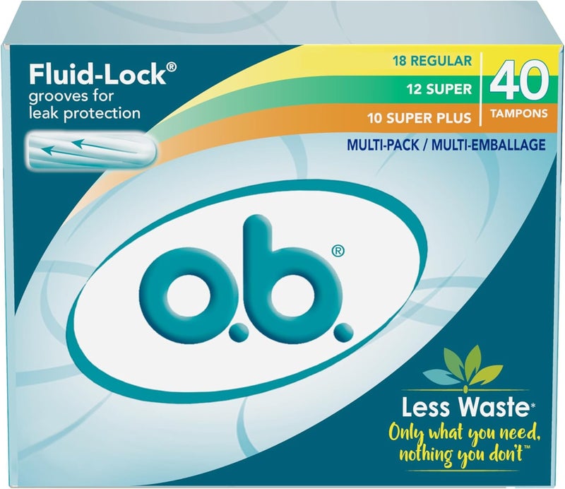 o.b. o.b. Tampons No Applicator, Unscented - 40ct (18ct Regular/12ct Super/10ct Super Plus) | Applicator-Free Tampons Multipack, Feminine Care, ob Tampon Multipack, Period Products 