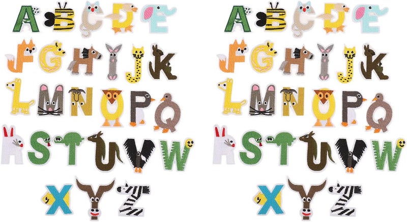 52 Pcs Iron On Letter Patches, Animal Shape A to Z Alphabet Patches, Colorful Embroidery Patches with Hot Melt Adhesive for DIY Clothing Backpacks Curtains Kids Apparel - Image 1