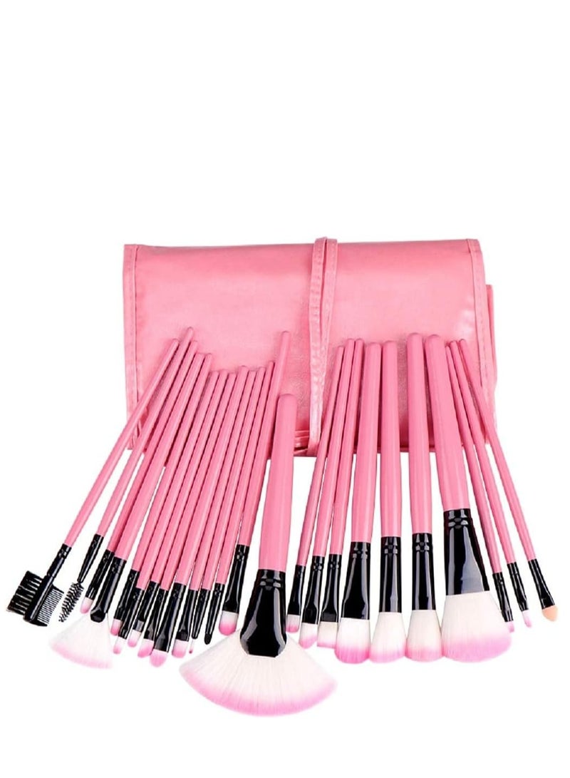 طقم فرش مكياج 24 قطعة مع حافظة – فرش تجميل احترافية للوجه والعيون بخامة ناعمة ولون بينك وردي أنيق - Image 1