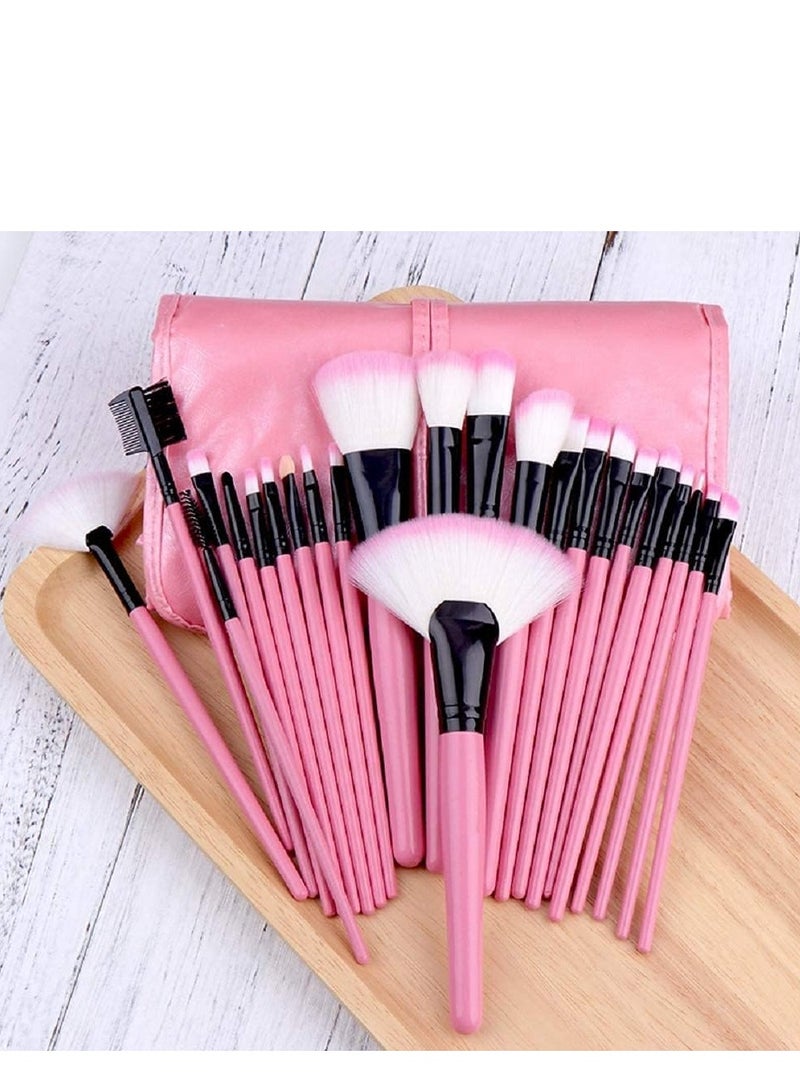 طقم فرش مكياج 24 قطعة مع حافظة – فرش تجميل احترافية للوجه والعيون بخامة ناعمة ولون بينك وردي أنيق - Image 4