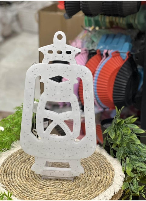 Ramadan decoration in the form of a white lantern, 45 cm high, works with 3 AA batteries
