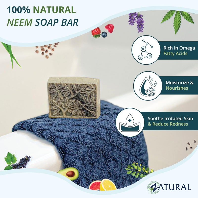 Zatural Neem Soap Bar Ultra-Sensitive Skin-Soothing Therapy for Skin Irritation, Itching, Flaking, and Dryness (3 Count) - Image 3