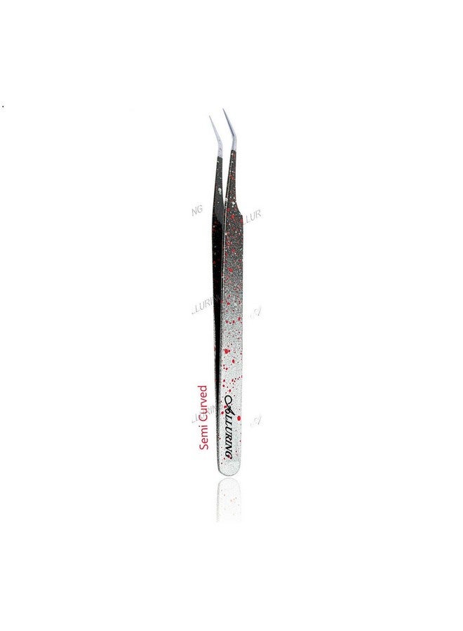Alluring Ombre Black & Red Tweezers For Eyelash Extension For Volume Lashes 3D 5D & 6D Lashes Semi Curved - Image 1